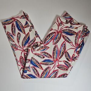 J. Crew Womens Pants Size 12 White Pink Blue Tropical Palm Print Coastal Wear